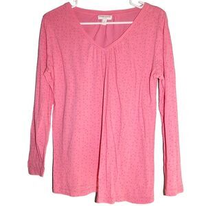 LIZ LANGE women's maternity large pink polka dot v-neck long sleeve shirt